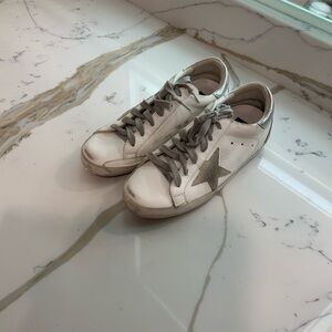 Golden Goose White Leather Superstar Sneakers with Silver Star